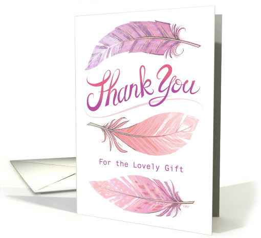 Pink Feathers Thank You Baby Shower card (1487870)