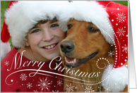 Custom Dog Theme Verse Photo Merry Christmas Snowflakes card