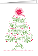 Jolly Cheery Merry Happy Christmas Tree Red Green card