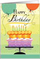 Celebrate Birthday Cake with Candles and Balloons card