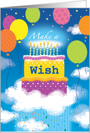 Birthday Make a WIsh Cake Balloons Blue Sky card