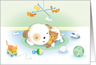 New Puppy Congratulations Cute Dog Sleeping with Teddy Bear card