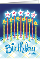 Blue Plaid Happy Birthday Cake Candles card