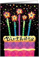 Happy Birthday Cake Argyle Pink Candles Sparkle card