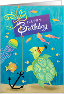 Happy Birthday Sea Turtle Present Anchor Far Away card
