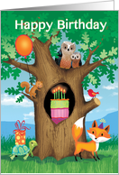 Happy Birthday Cake Owl Turtle Squirrel Red Bird From All of Us card