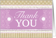 Thank You Wedding Rustic Pink Burlap Lace card