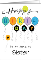 Sister Retro Birthday Balloons Custom card