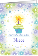 Niece Birthday Cupcake with Stars Custom card