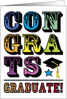 Congratulations Graduate Typography Colorful Star Mortar Board card