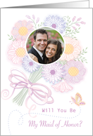Wedding Floral Bouquet Butterfly Maid of Honor Invitation Custom Photo card