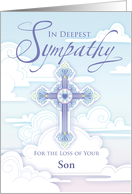 Sympathy Cross Blue Pastel Clouds Religious Loss of Son card