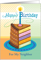 For Neighbor Happy Birthday Chocolate Cake Slice Candle card
