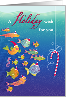 Fish Coastal Happy Holidays Christmas Candy Cane card