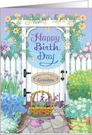 To My Grandma Birthday Flowering Garden Pagoda card