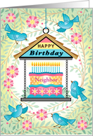 Neighbor Blue Bird Feeder Birthday Cake Blue Birds card