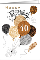 40th Happy Birthday Animal Pattern Balloon Leopard Zebra Tiger card