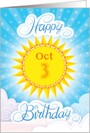 October 3 Hand Lettered Happy Birthday Sunshine Clouds card