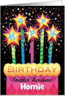 Homie Friend Birthday Pink Argyle Cake With Sparklers card