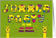 Summer Party Invitation. Artistic retro font. Custom front text card