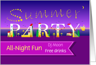 Summer Party Invitation. Night town. Custom Text Front card