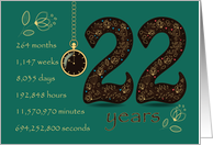 22nd Golden Birthday Card. Floral Number 22. Time counting card