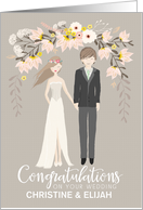 Custom Floral with Light Brown Hair Couple Wedding Congratulations card