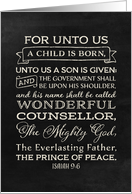 Christmas Bible Verse Isaiah 9:6 Black Board and Chalk Effect card