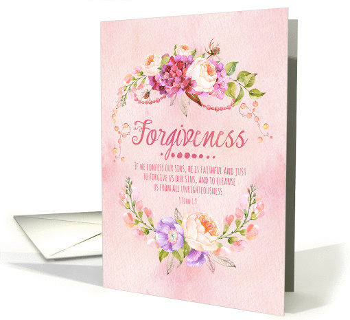Forgiveness Bible Verse 1 John 1:9 Watercolor Flowers with Beads card