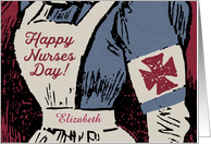 Custom Name Illustrated Vintage Nurses Day, Apron and Cross Badge card