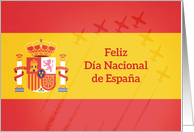Illustrated Hispanic Day with Flag of Spain and Flying Jets card