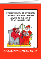 Santa sells his Naughty List to the Devil at Christmas card