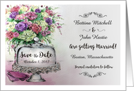 Save the Date for Wedding - Watercolor Flowers & Cake Stand card