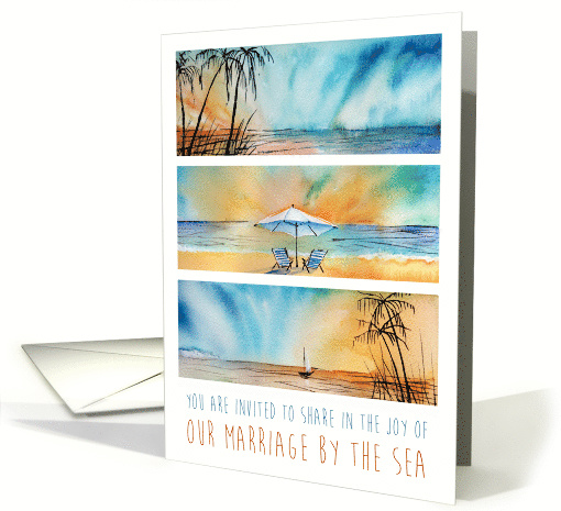 Wedding Invitation Beach Ocean Seaside Sunset Watercolor Art card