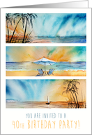 40th Birthday Invitation Beach Ocean Seaside Sunset Watercolor Art card