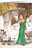 Yule Blessings Unicorn and Lady in the Snow card