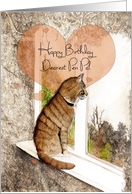Happy Birthday, Pen Pal, Tabby Cat and Hearts, Art card