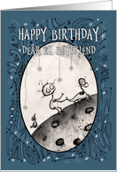 Happy Birthday, Ex Boyfriend, Robot with Duck and Bird on the Moon, card