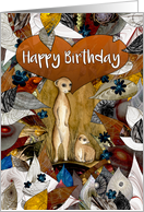 Happy Birthday Two Meerkats with Leaves and Flowers card