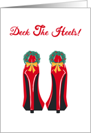 Christmas, Red High Heels, Wreath, Bow card