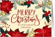 Merry Christmas, Poinsettia, Holly, Faux Gold, Employee card