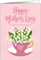 Niece, Happy Mother’s Day, Teacup, Lily of the Valley, Hand Lettering card