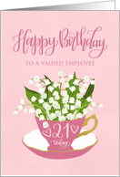 Employee 21st Birthday Pink Teacup with Lily of the Valley Flowers card