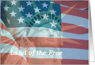 Flag Day Card With Statue of Liberty and Flag Land of the Free card