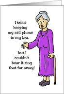 Birthday Card For Her With Cartoon Older Woman Cell Phone In My Bra card