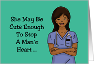 Nurses Day Card With Cute Black Female Nurse Stop a Man’s Heart card