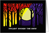 Daylight Savings Time Ends Card With Silhouetted Trees Sun And Moon card