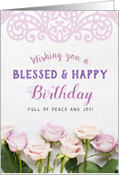 Wishing you a Blessed and Happy Birthday with Roses and Distressed Text Effect card