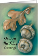Custom October Birthday Autumn Oak Leaf and Acorns Pastel Art card