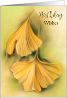 Birthday Wishes Autumn Ginkgo Yellow Leaves Pastel Artwork card